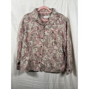 'Alfred Dunner ' 100% Poly Beige Green Pink Paisley LS Jacket -‎ Size 16 - EUC